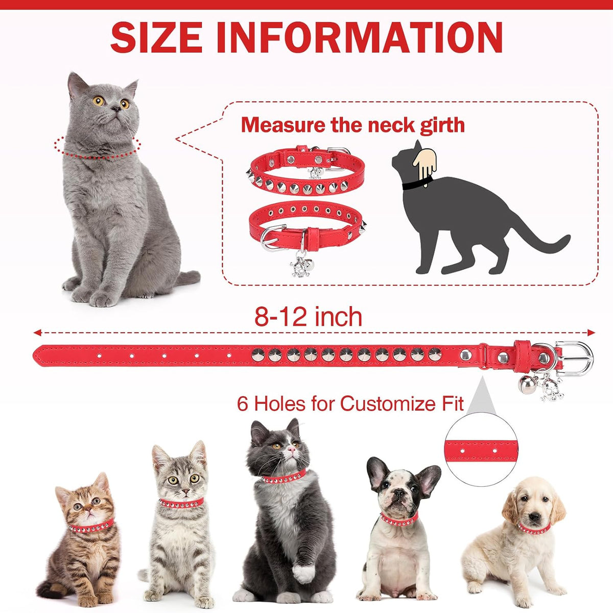 Leather Cat Collar, Breakaway Kitten Collars with Bell, Black – Essentials for Small Pets - Red / 7"-9" For Cats(Pack of 1) - image 4