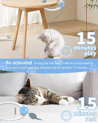 Cat Toy Interactive for Indoor Cats, Smart USB Rechargeable Door Hanging Automatic Retractable Kitten Toys, Teaser Electronic Self Play Feather Cat String Toy Attached with 3 Catnip Mice White