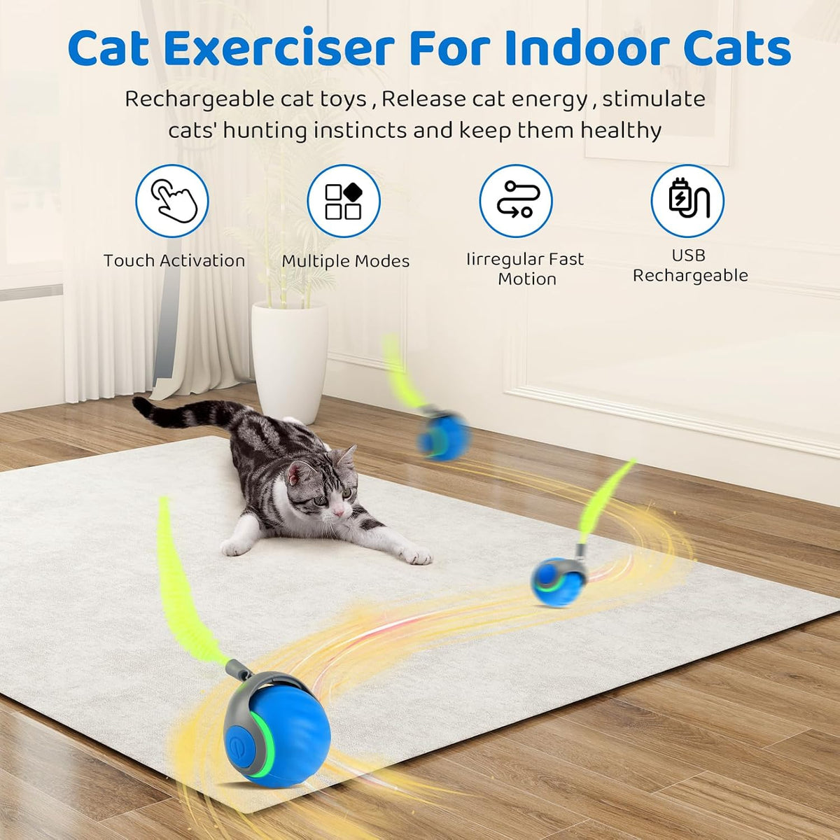 Interactive Cat Toys for Indoor Cats​​-​​Rechargeable​​ Moving ​​Cat - image 3