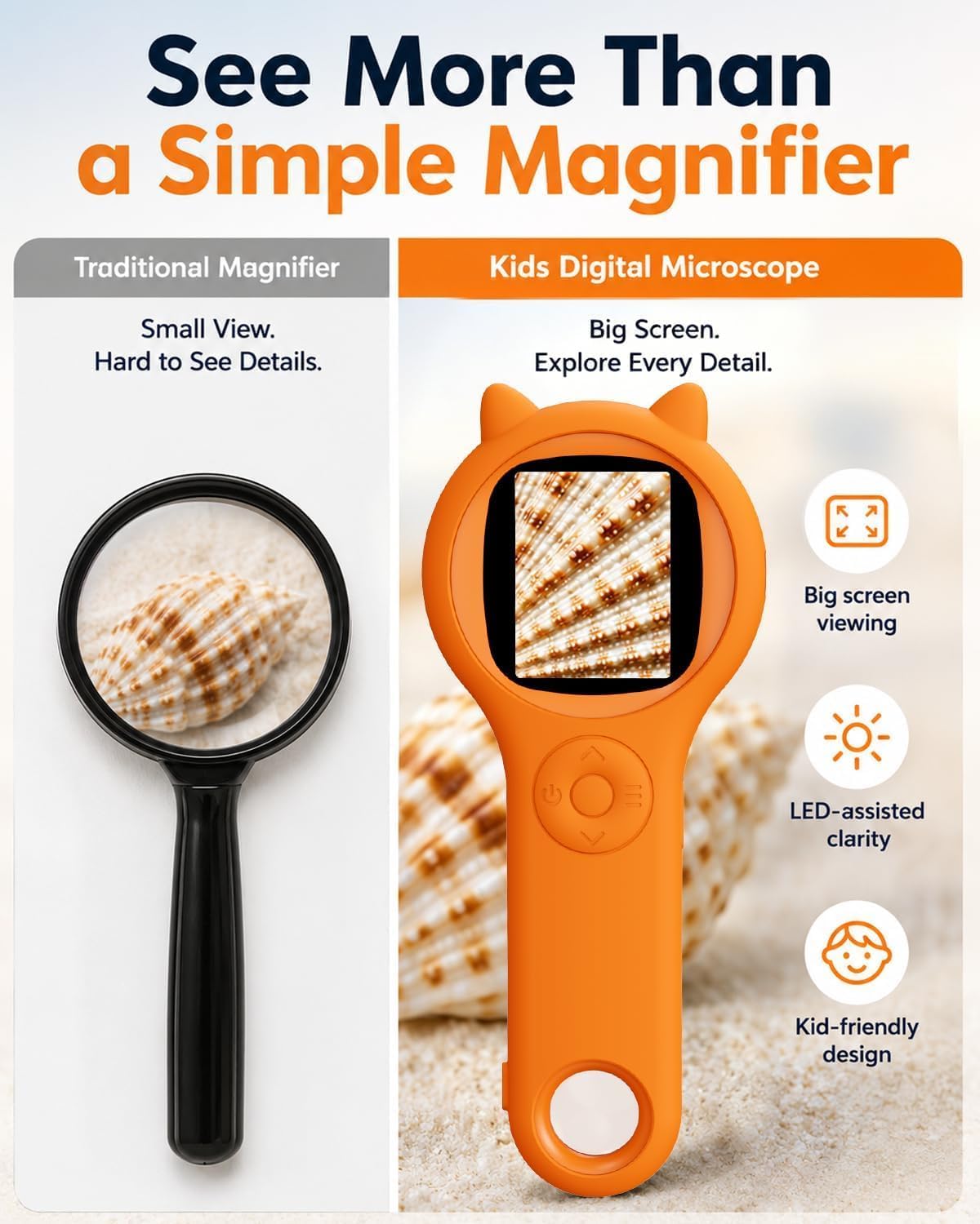 Kids Microscope, 500X Digital Magnifying Glass, Explore STEM Toy - Orange / 1 Pcs - image 4