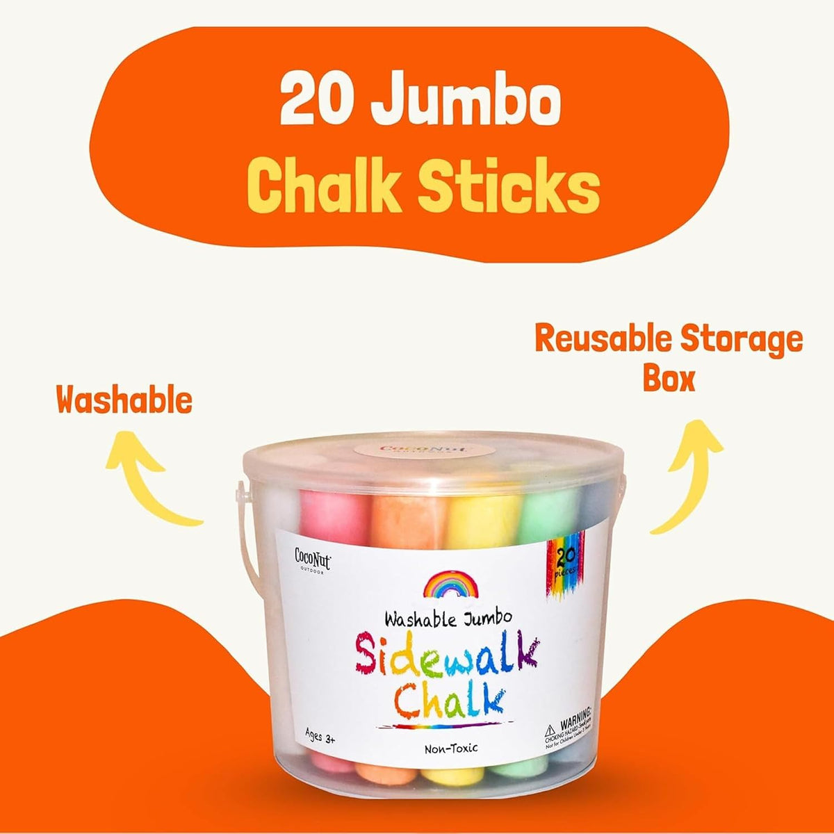CocoNut Outdoor jumbo sidewalk chalk bucket with 40 thick chalk sticks in 7 colors - view 20