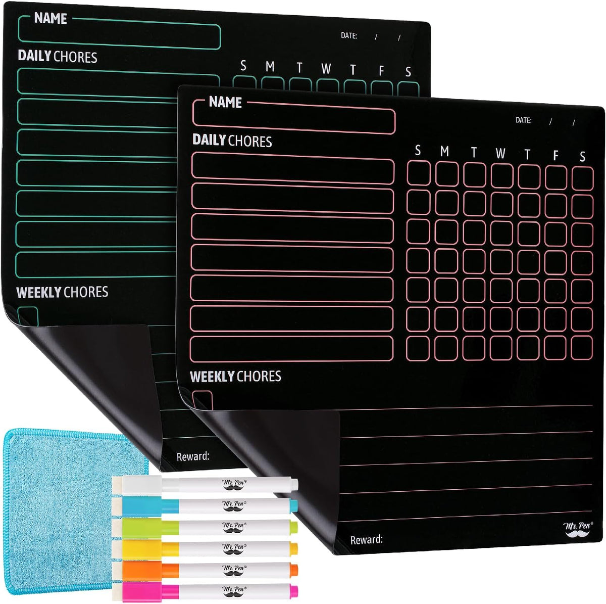 Mr. Pen, Magnetic Dry Erase Chore Chart for Fridge, 10"x10" - Black