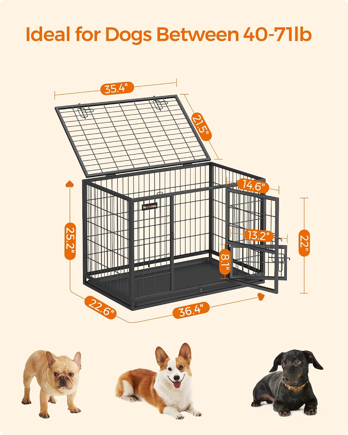 Feandrea 48" Heavy-Duty Dog Crate, Convenient Feeding Door - 36.4"L x 22.6"W x 25.2"H - image 4