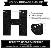 BEISHIDA Pre-Strung Glitter Pink Happy Birthday Banner Party Sign - Black Blue - image 3