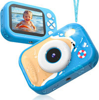 Usteetic pink waterproof kids camera with IP68 rating and lanyard