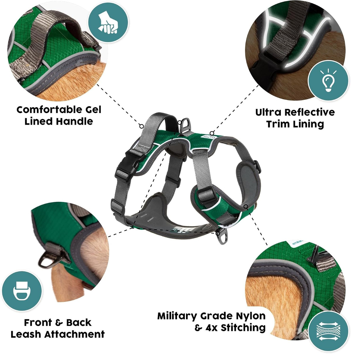 Embark No Pull Dog Harness, Reflective Adjustable Training Vest - S / Green - image 3