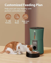 Petory Timed Automatic Cat Feeders - 4L Programable Dry Food Dispenser for Cats and Small Medium Dogs 6 Meals with Desiccant Bag Dual Power Supply 10S Voice Recorder