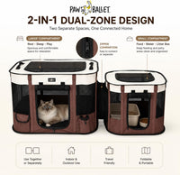 Foldable Pet Kitten Playpen - Brown / Medium (2-IN-1) - image 2