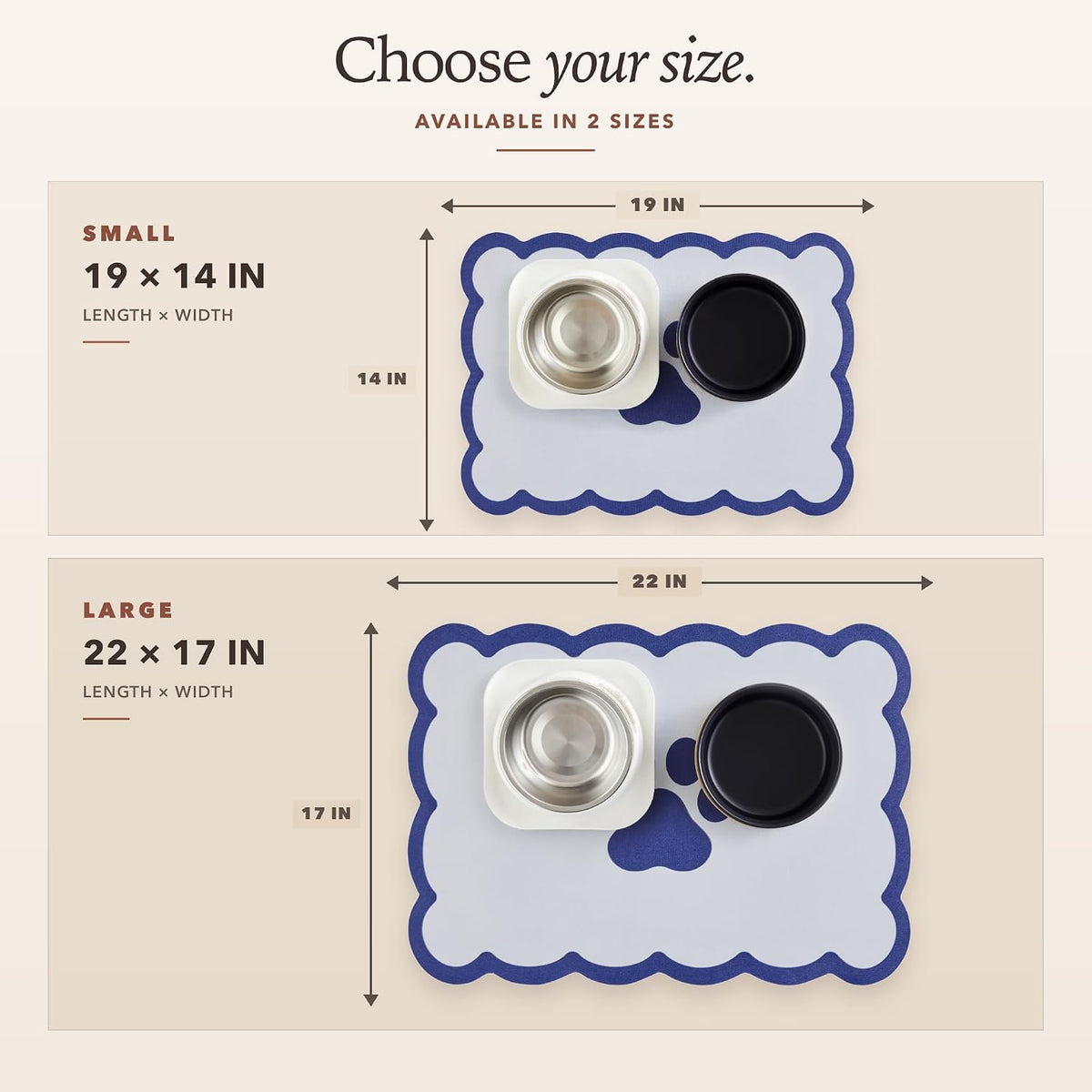Scalloped Dog Feeding Mat, Beige White, 14" X 19” – Essentials for Dogs - Navy / 22"L x 17"W - image 4