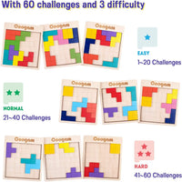 Coogam Wooden Puzzle Pattern Blocks Brain Teasers Game with 60 - image 4
