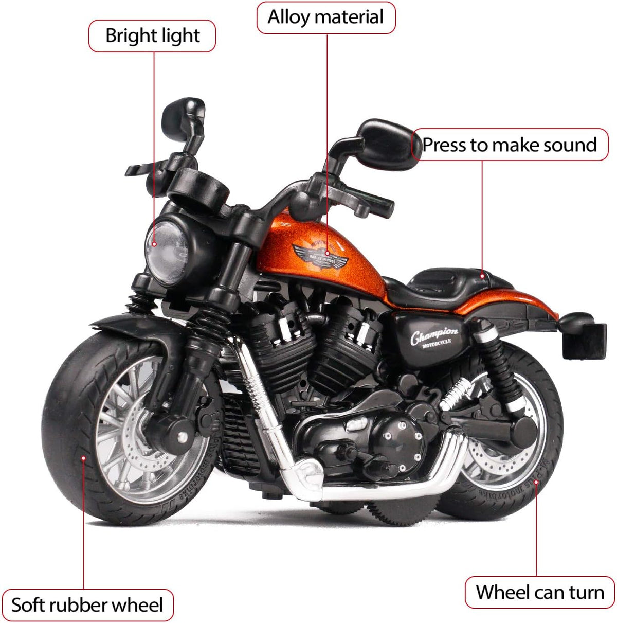 Toy Motorcycle, Pull Back Moto Bike Toy with Sound and Light – Fun for Kids & Family - Orange - image 2