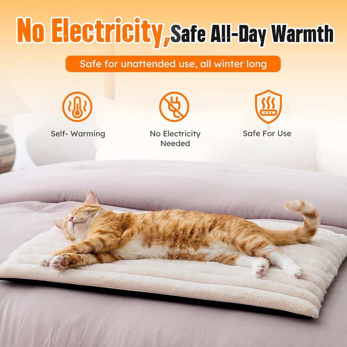 ZOMISIA self warming cat bed mat with ribbed plush zippered cover for crates - view 2