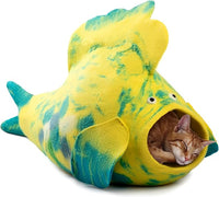 Luxurious Eco-Friendly Merino Wool Cat Cave Bed Fish Design - Foldable Hideaway Pod for Indoor Cats - Premium Felt Kitten Beds - Covered Cat House for Ultimate Cozy Comfort by Woolygon