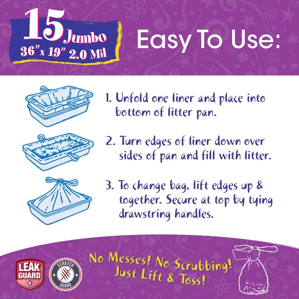 15 Count Fresh Kitty Litter Box Liners Super Thick, Durable - White/Pink / 15 Count (Pack of 1) - image 3