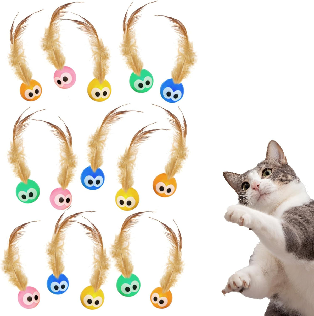 Bouncy Tails 5 Pack Interactive Bouncy Ball with Natural Feathers - 15