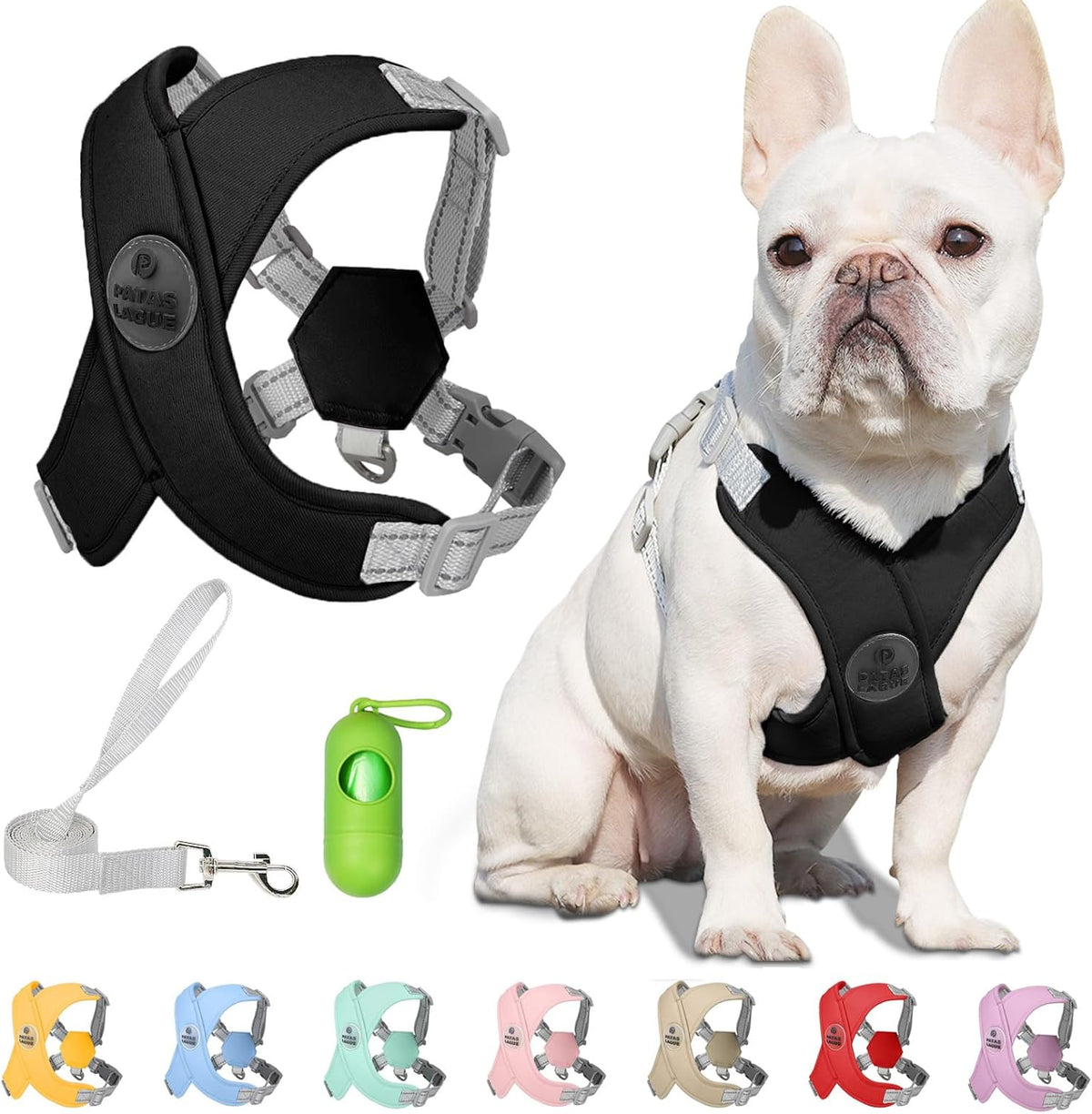 Patas Lague Dog Harness Medium Sized Dog Pet Vest with Leash Set Pink - Black / M (Neck 19.3-23.3'' Chest 22.5-25.6'')