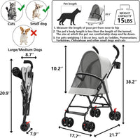 Cat Stroller Foldable Lightweight for Small Dogs Cats 0-15 lbs Pink – Essentials for Dogs - Gray - image 2