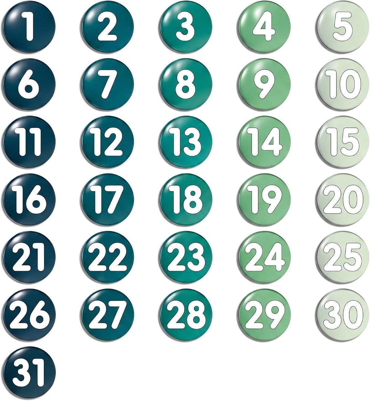 Tellegloww 1-31 magnetic calendar numbers in dark rainbow glass - view 7