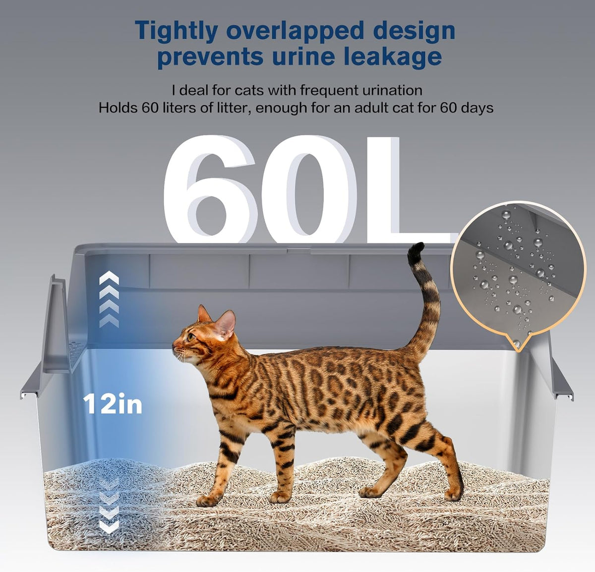 Kitcaty XXL stainless steel litter box 28 by 20 by 12 inches with high leak-proof sides - view 4