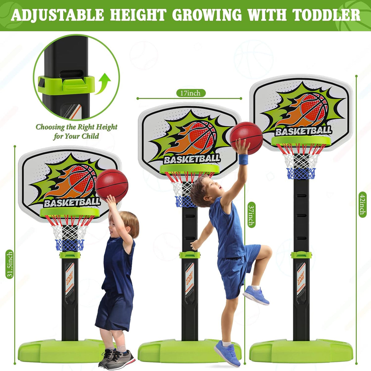 Arcade Basketball Game Set Boy Toys Indoor Outdoor Kids Basketball - Light Green - image 2