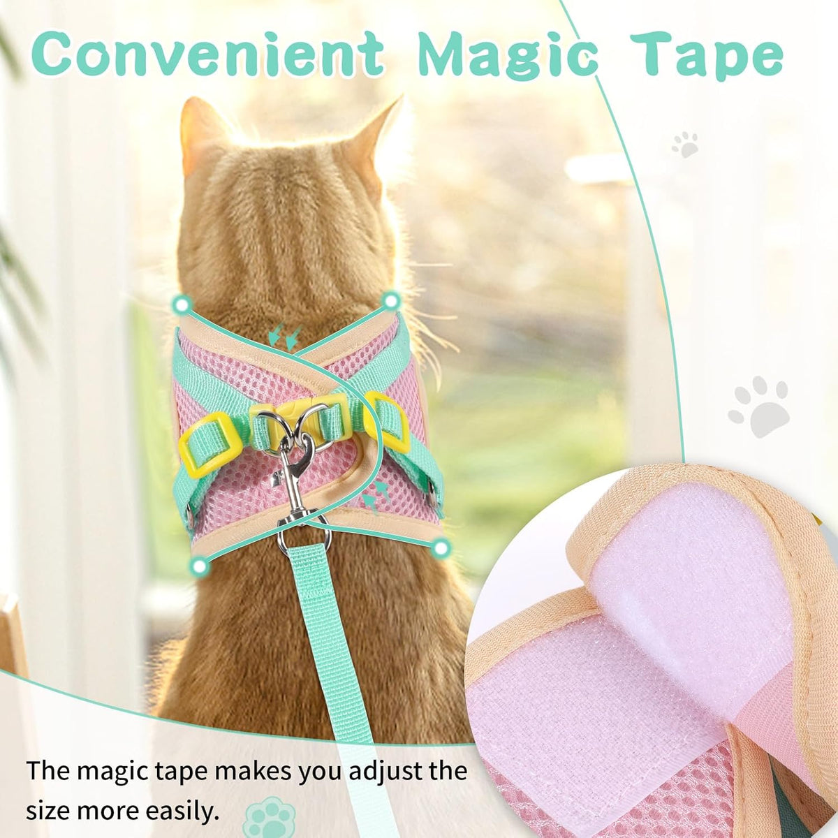 Cat Harness and Leash Set, Escape Proof Soft Vest Walk Pink XS – Essentials for Cats - Turquoise green / Extra Small - image 2
