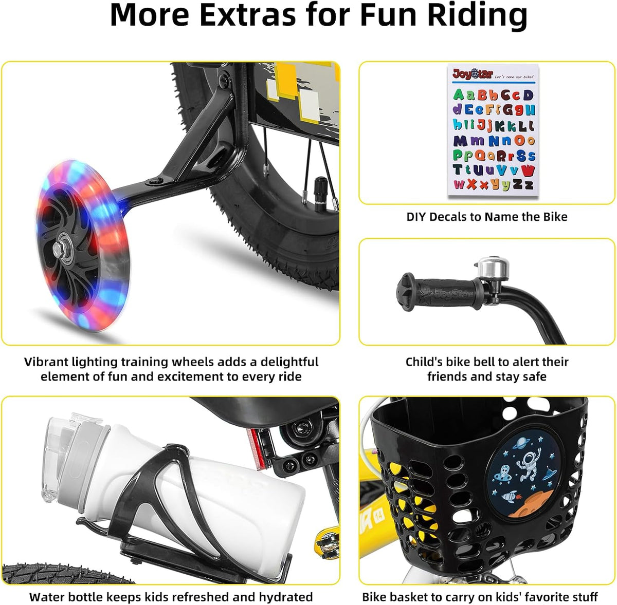 JOYSTAR Pluto 12-20" Kids Bike with Light Up Training Wheels – Fun for Kids & Family - Yellow / 18 Inch with Flash Training Wheels & Kickstand - image 4