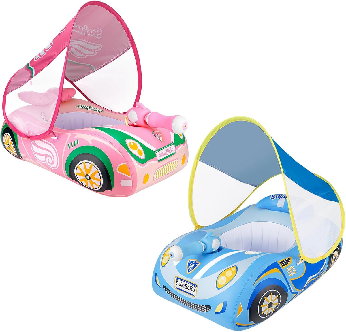 Toddler Float Inflatable Baby Swim Float with Canopy and Seat Pool - 2 Pack Water Gun with Canopy