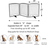 ZJSF Freestanding Dog Fence Indoor, Foldable Dog Gate for Doorways, Stairs or Hallways, Sturdy Wood Extra Wide Pet Gate with Support Feet for The House, Grey, 24 "Height-3 Panels