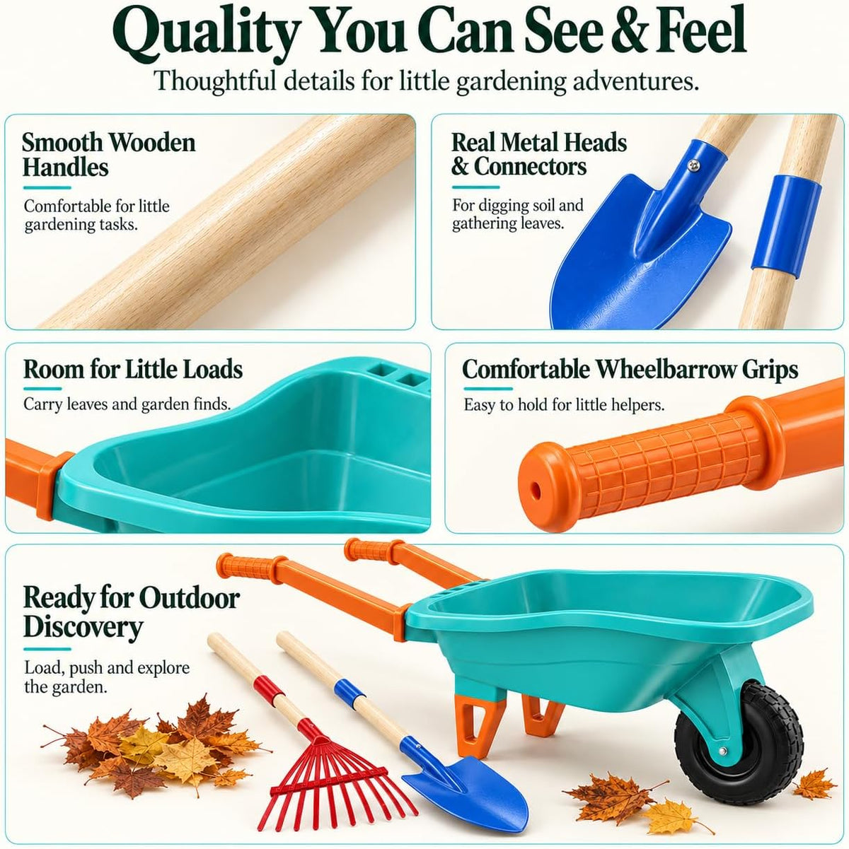 Qtioucp Kids Gardening Set with Wheelbarrow - Green - image 4