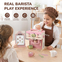 Dreamon wooden toy coffee maker set in green with cups, saucers and capsules - view 3