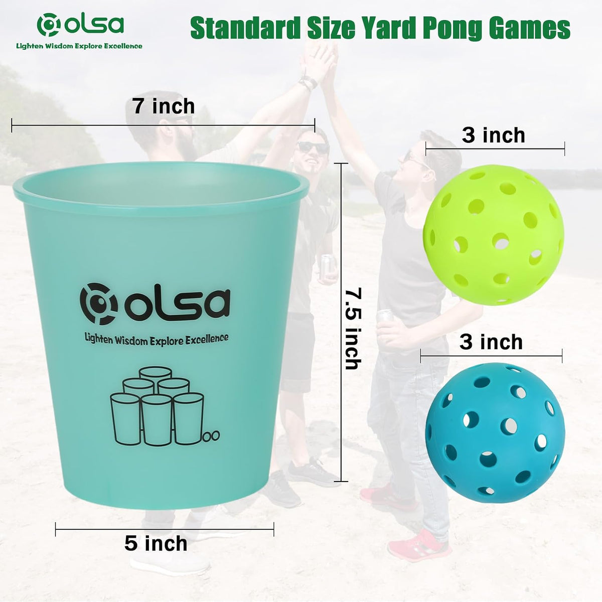 Olsa giant yard pong outdoor game with 12 plastic buckets, 4 balls and carry bag - view 6