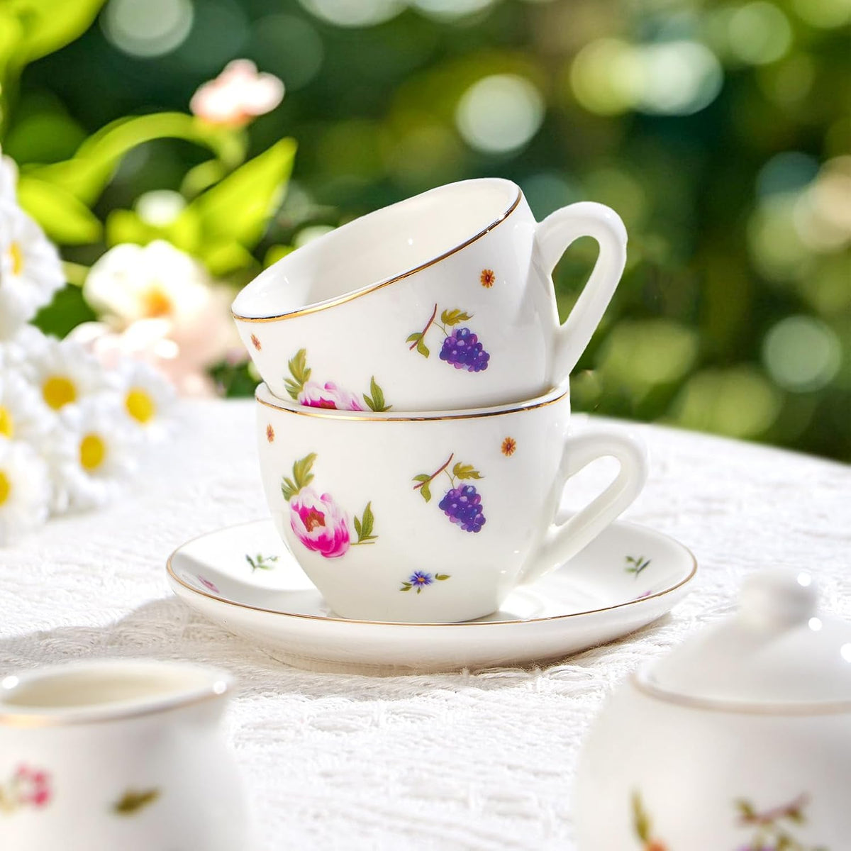 TUZT Tea Party Set for Little Girls Ages 3-8 - White Floral - image 4