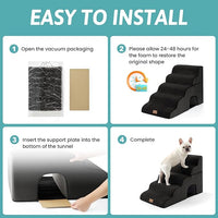 Extra Wide Dog Stairs with Tunnel, Detachable Large Pet Step for Small Medium Dog, Puppy or Cat, Ramp for High Bed, Couch, Sofa or Car, Stable, 19.7x33x22.4 inch, 5 Step, Black