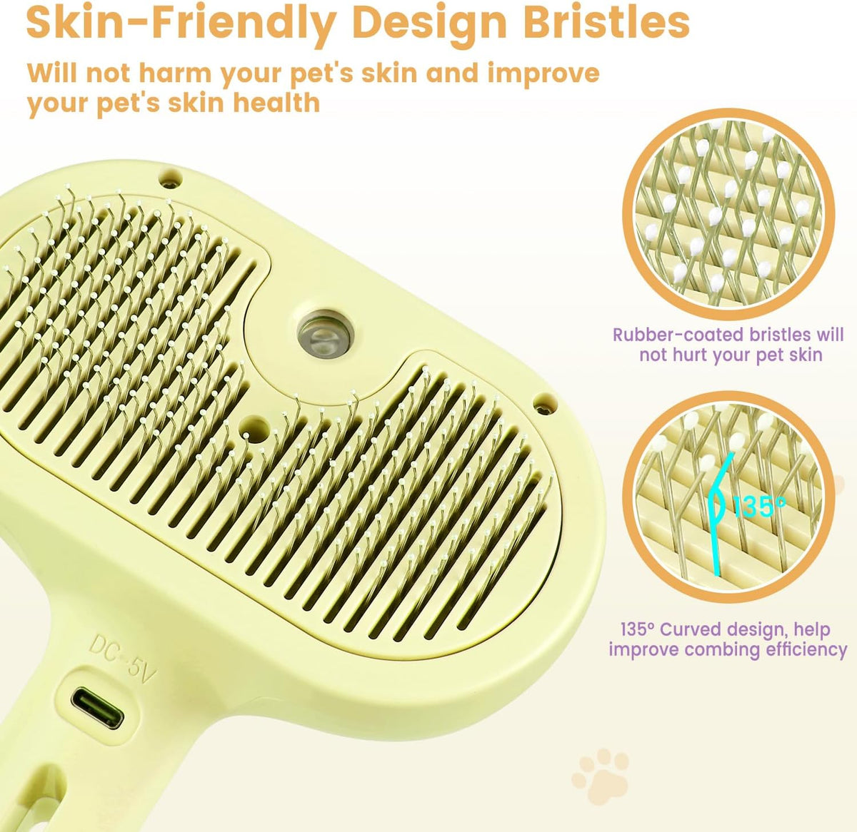 3-in-1 Self Cleaning Cat Brush for Indoor Cats & Dogs Shedding - Yellow - image 4