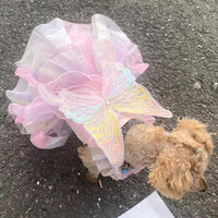 Pink butterfly dog costume dress with lace tutu skirt and gauze wings for small dogs - view 4