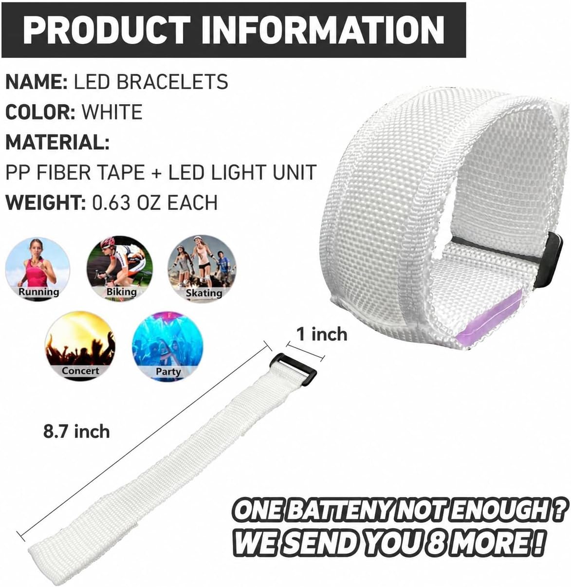 KIRALUMI 8 Pack LED Light Up Bracelets, 3 Modes - White - 8 PCS - image 2