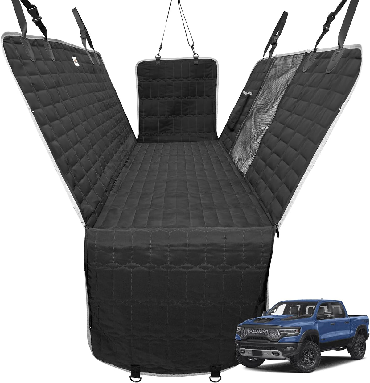 Dog Car Seat Cover for Back Seat - Hammock-Black / Truck Bench-61"W / 1