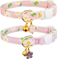 2 Pack Cotton Cat Collar Pink Strawberrie White Heart Cute Kitten - Purple&Pink