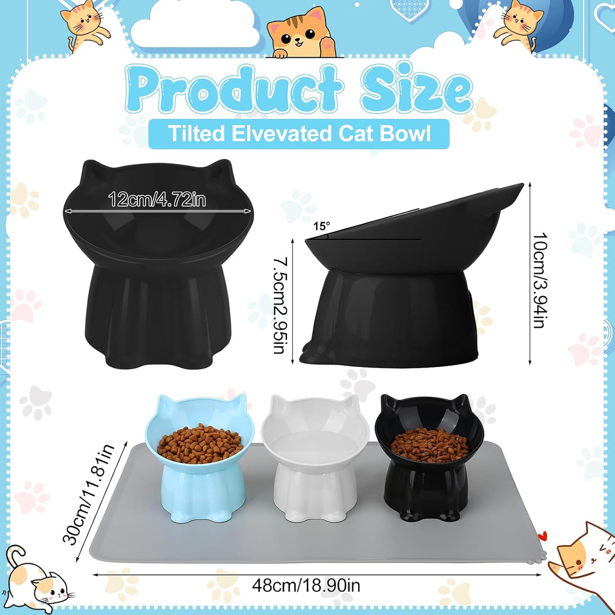 3 Pcs Raised Cat Bowl 15° Elevated Cat Food Bowl Tilted Cats Bowls - Blue, Black, White - image 2