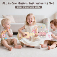 Vanplay Kids Guitar Set, 7-Piece Wooden Musical Instruments for Toddler 2-3 – Fun for Kids & Family - Pink - image 2
