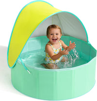 Hikiddy Foldable Kiddie Pool with Canopy: Baby Infant Toddler Kids - Lemon & Mint / 31.5in