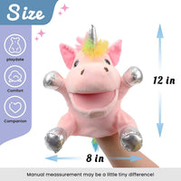Hopearl white plush unicorn hand puppet with open movable mouth, 12 inches - view 24