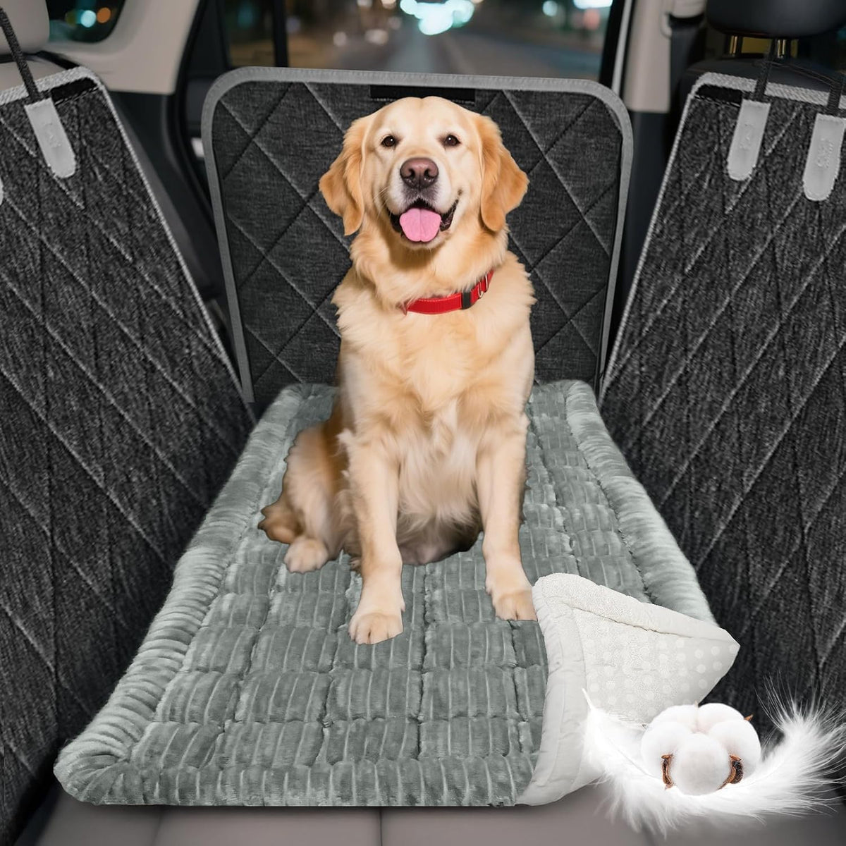 Thickened Dog Bed for Car Back Seat, Upgraded Bottom Non-Slip - Light Gray