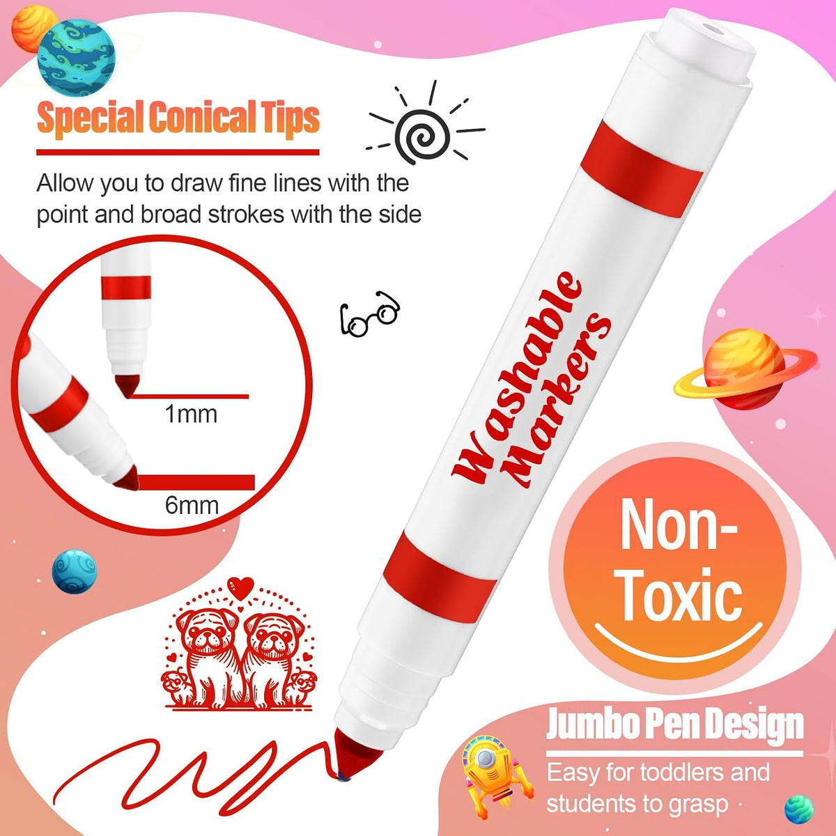 Janlaugh washable markers bulk pack of 24 broad line markers with conical tips - view 34
