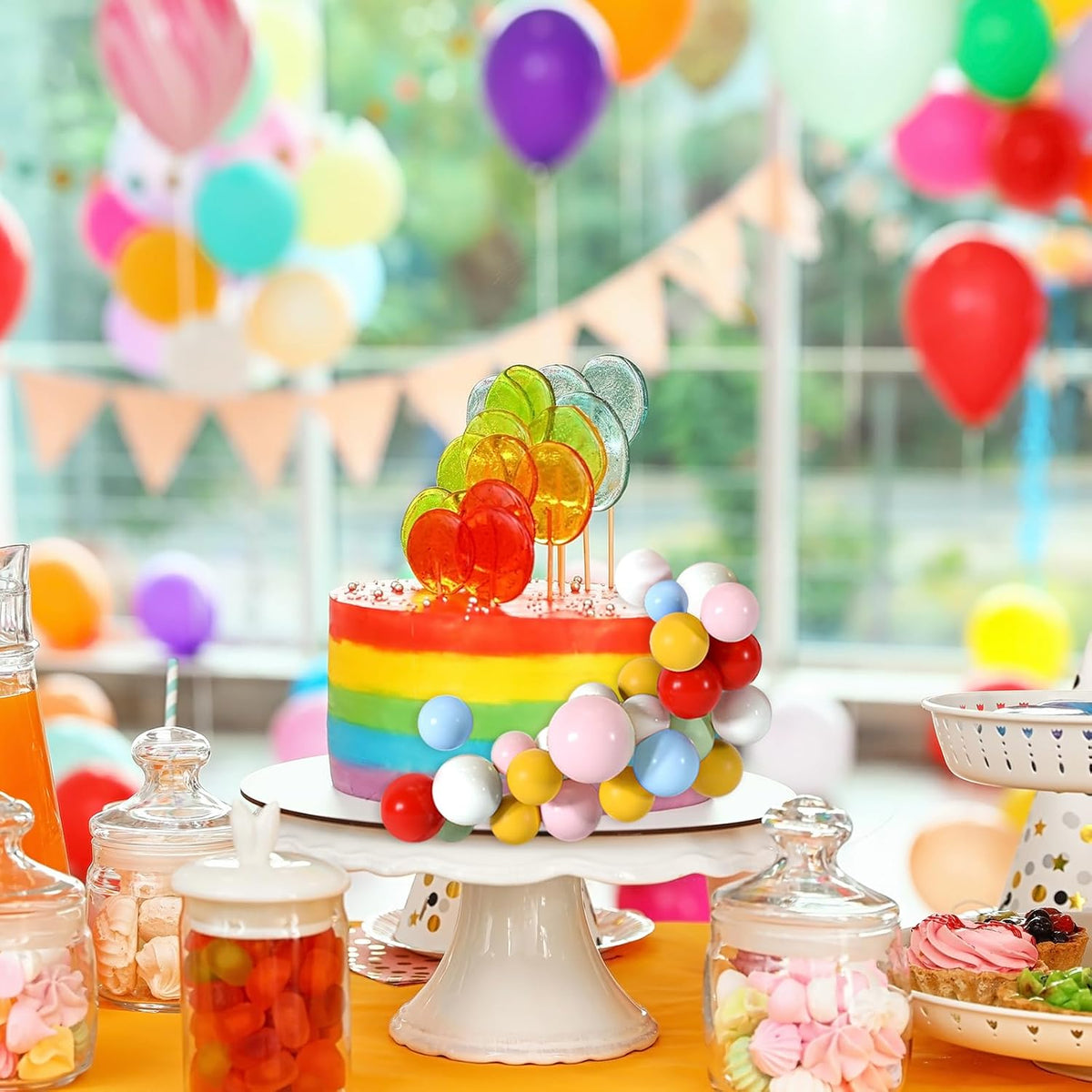 48 Pcs Balls Cake Topper Decorations Balloon Cupcake Toppers Foam - Red,yellow,green,pink,blue,white - image 3