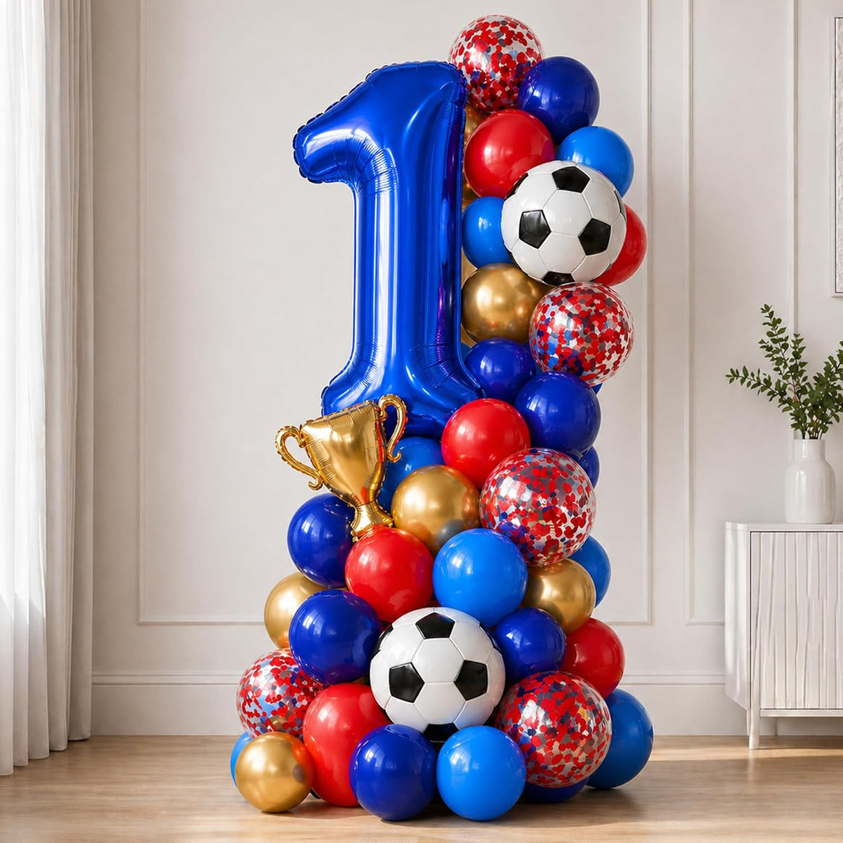 Blue Silver Balloon 12Inch Dark Metallic Blue Silver Confetti Latex - Soccer Blue Red Gold - image 3