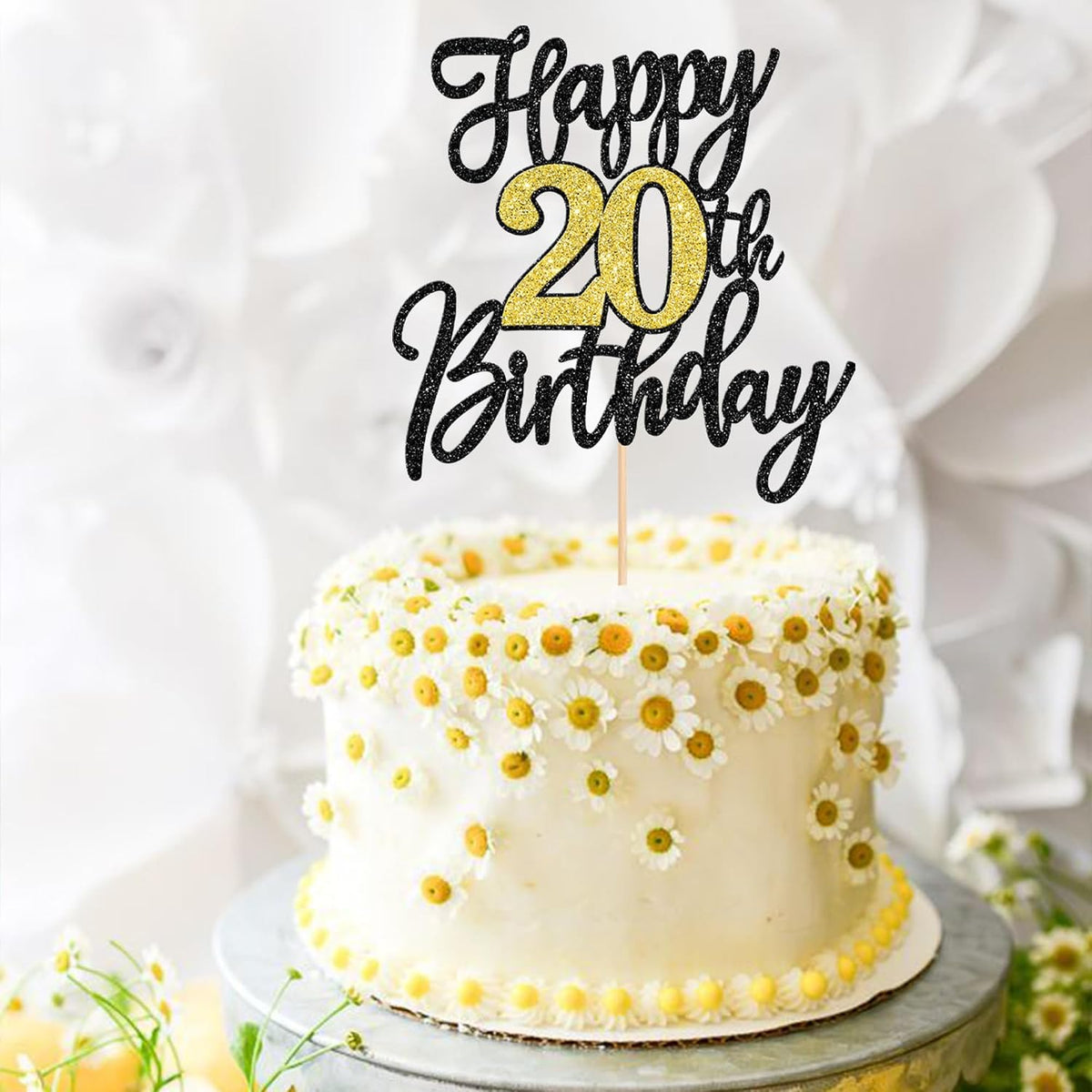 1 PCS Happy 60th Birthday Cake Topper Black Gold Glitter Cheers to 60 - 20th - image 4