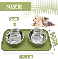 Double Dog Food Bowls Stainless Steel with No Spill Non Skid Silicone - 【Green】 - image 2