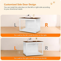 DWANTON Dog Crate Furniture with Cushion, Wooden Kennel Table with Double Doors, Indoor Dog House, Large Size, 38.5" L, White+Rustic Brown