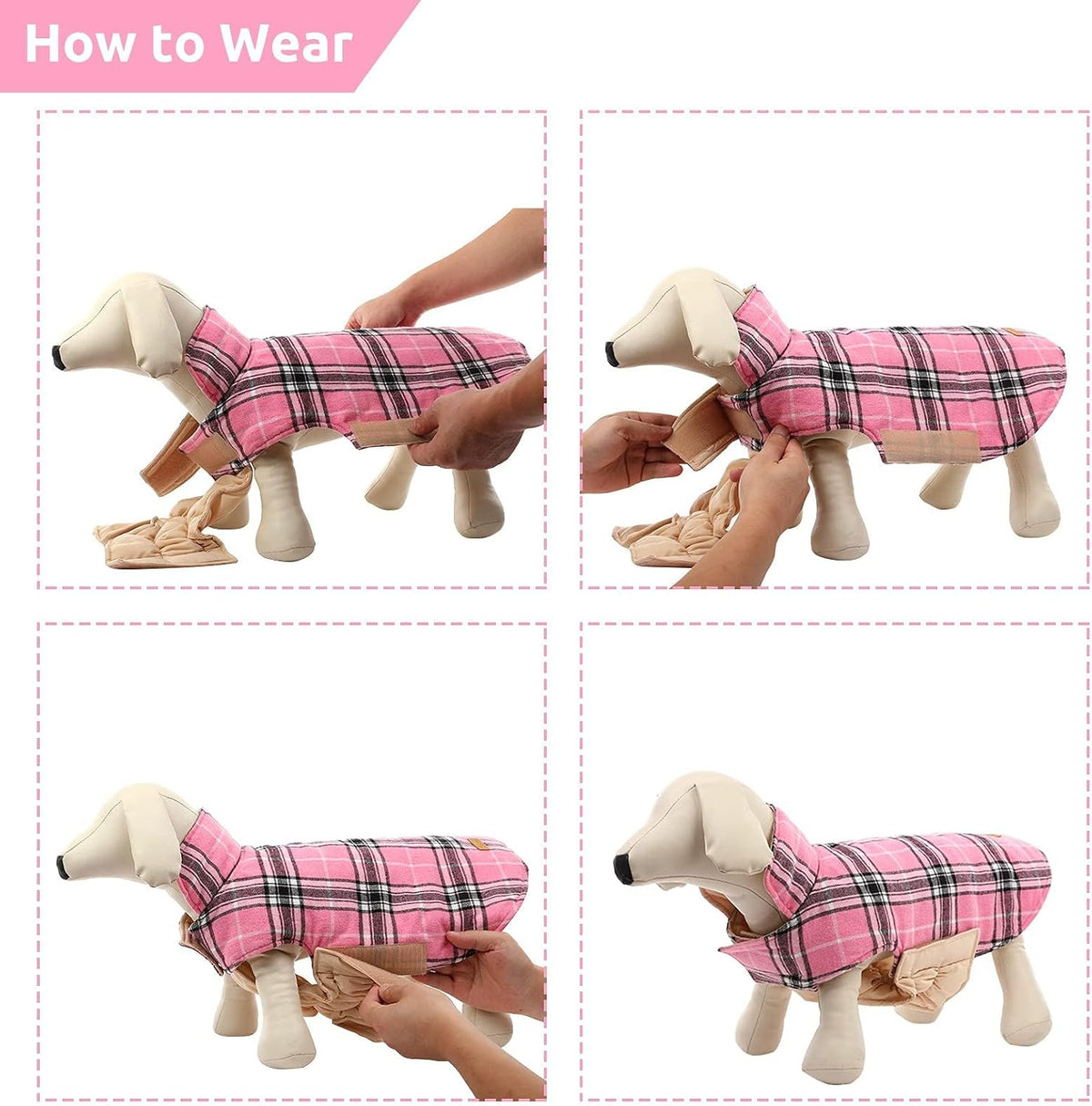 Winter Dog Jackets, Reversible Dog Coat with Leash Hole - Pink / M - image 2